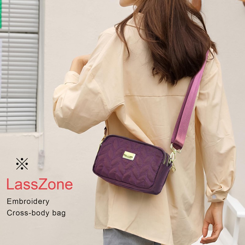 LassZone Ladies Girls Crossbody Bag Multi-Pocket Shoulder Bag Waterproof Nylon