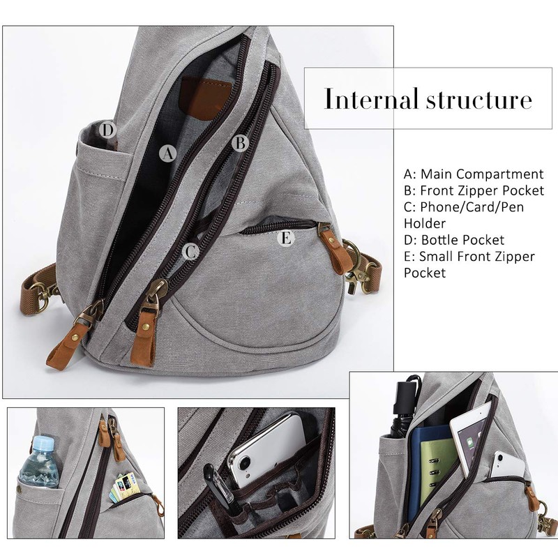 Canvas Sling Bag - Small Crossbody Backpack Shoulder Casual Daypack