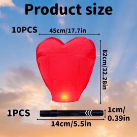 10PCS Chinese Lanterns, Lanterns to Release in Memory, Red Heart Shape Flying Lanterns Set with Marker Pen, Memorial Paper Lanterns for Weddings Birthdays Special Occasions, for Outdoor Ceremonies
