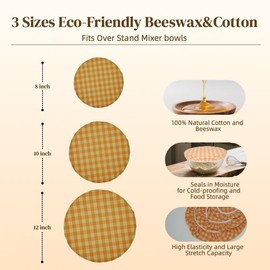 TNDCKP Reusable Beeswax Bowl Covers for Bread Proofing | Organic Cotton + Beeswax Bowl Covers (8/10 / 12 inch)|Stretch Sourdough Cover, Compostable