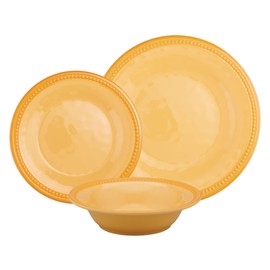 UPware 12 Piece Beaded Melamine Dinnerware Sets, Outdoor Dishes Set, Plates and Bowls Sets, Service for 4, Yellow
