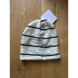 Unbranded MADE IN USA Mohair Beanie - Cream With Stripes - New With Tags