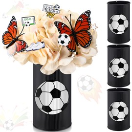 Domensi 3 Pcs Soccer Table Centerpiece Baseball Vase Decor Galvanized Metal Tin Vases for Artificial Flowers Soccer Utensil Holder for Kitchen Home Baseball Party Decorations Gifts