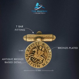 THE MASONIC COLLECTION Rustic Bronze Round Knights Templar Seal Antique Cufflinks - Bronze plated - A Useful Gift for Freemason Men - Velvet Pouch