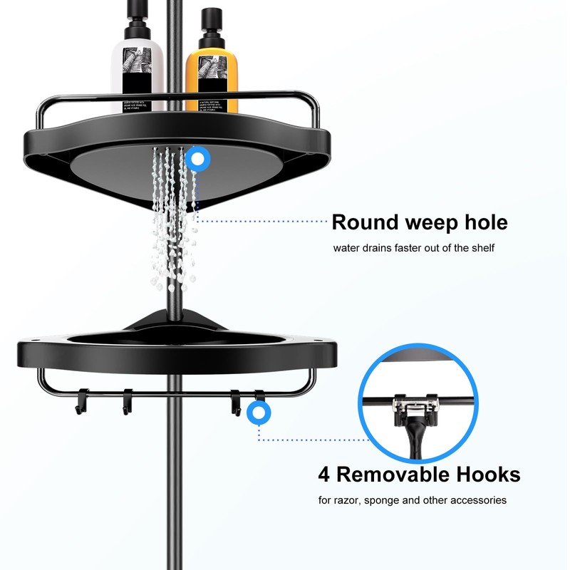 HAMITOR Corner Shower Caddy Tension Pole: Adjustable Stainless Steel Shower