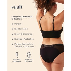 saalt Mesh Hipster Period Underwear – Mid-Rise Leak Proof Underwear for Women – Soft Breathable Fabric – Reusable & Machine Washable - Super Absorbency - Volcanic Black - X-Large