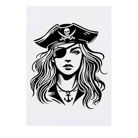 'Pirate Girl' Temporary Tattoo - Water Resistant, Skin-Safe, Non-Toxic Transfer (TO00081413)