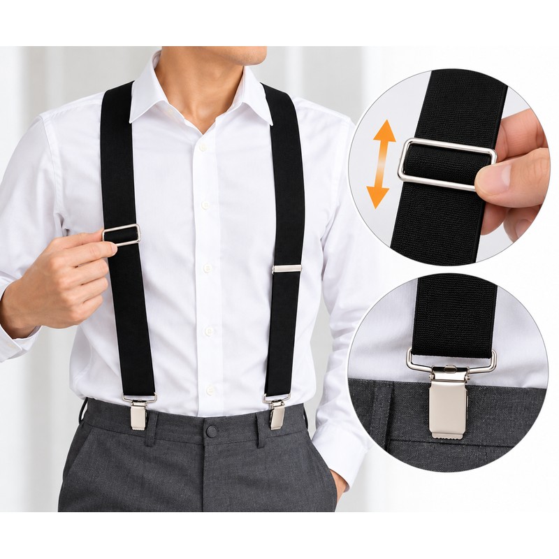 Adjustable X-Back Suspenders for Pants – Elastic 4-Clip Design for