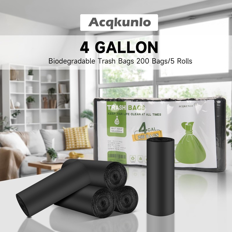 4 Gallon Biodegradable Black Trash Bag - Small Garbage Bags