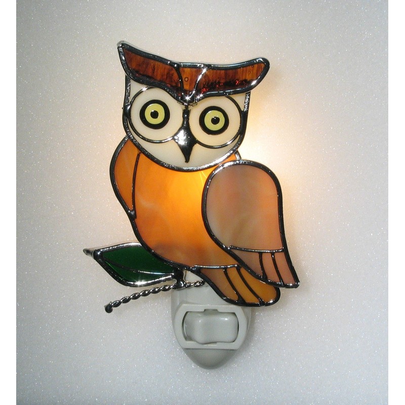 Stained Glass Owl Night Light – Real Glass with Silver
