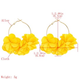 Flower Cluster Hoop Earrings, Fabric Floral Cluster Dangle Earrings for Women, Bohemian Floral Petal Earrings, Yellow Flower Petal Stud Earrings Flower Boho Jewelry, Fabric Flower Cluster Drop Earrings for Girls, Cute Flower Statement Earrings Accessorie