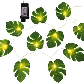 Dreamworth Plug in Monstera Leaf String Lights, 33 Ft 100 LEDs Artificial Palm Leaves Wall Hanging Vine Green Leaf Fairy Lights with Remote Controller for Christmas Bedroom and Courtyard Park