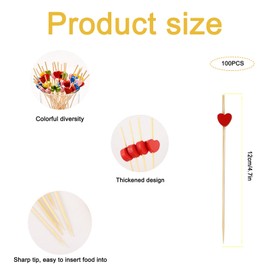 100 Pcs Heart Shaped Cocktail Toothpicks, Fruit Sticks Food Toothpicks Sandwich Appetizer Charcuterie Skewers, Handmade of Bamboo Wood for Birthday, Wedding, Valentines Day Decoration Party Supplies