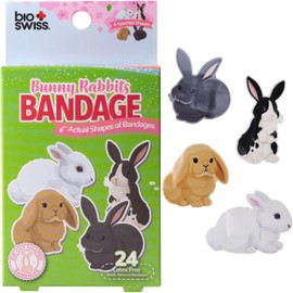BioSwiss Bandages, Bunny Rabbits Shaped Self Adhesive Bandage, Latex Free Sterile Wound Care, Fun First Aid Kit Supplies for Kids and Adults, 24 Count