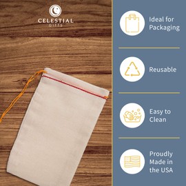 Celestial Gifts Muslin Bags with Drawstring 100pcs, 6x8 - Large Drawstring Bags Bulk - Gift Bags for Party Favor and DIY Craft - 100% Cotton - Made in USA - (Red Hem & Orange Drawstring)