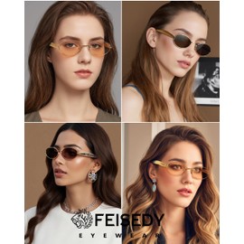 FEISEDY Retro Oval Sunglasses Women Men - Gold Metal Chunky Frame, UV400 for Driving & Daily Wear B0312