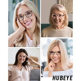Hubeye Oprah Style Readers for Women Stylis Style Reading Glasses with Blue Light Blocking and Spring Hinge（Pink/Gray，2.0）
