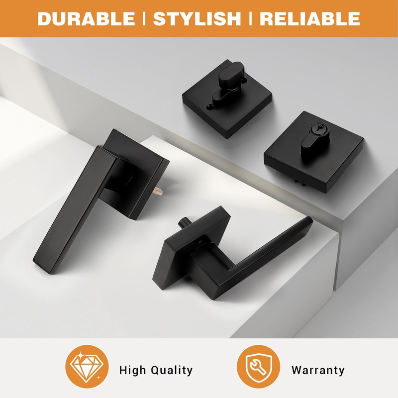 Probrico 2Pack Matte Black Exterior Door Handle with Single Cylinder