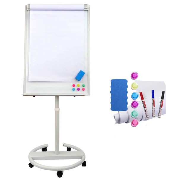 Dexboard Mobile Dry Erase Easel 40 x 28 inch, Rolling Magnetic Whiteboard Stand Easel with Flipchart Pad