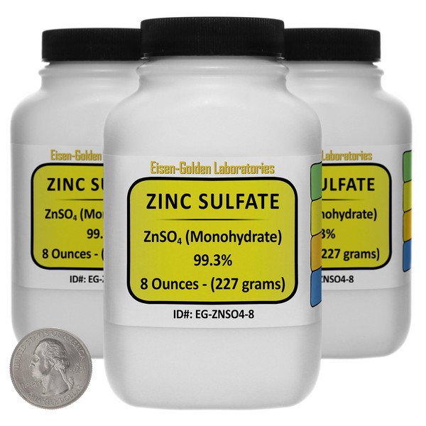 Zinc Sulfate [ZnSO4] 99.3% ACS Grade Powder 1.5 Lb in Three Space-Saver Bottles USA