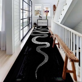 Snake Runner Rug, Black Boa Flower and Arrow Design Rugs with Moon Stars and White Spots on Body, Modern Non-Slip Washable Large Area White Hallway Long Carpets for Living Room Bedroom… (8, 2x7ft)