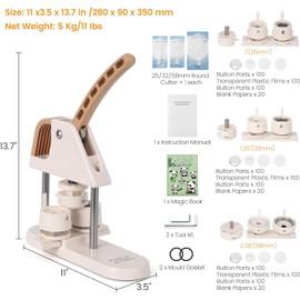 3rd Gen 58mm Button Maker Machine - No Installation DIY Badge Press System w/100pcs Button Parts & Templates, 2.28in Pin Badge Maker for Crafts