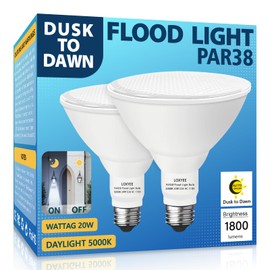 LOXYEE 2 Pack LED PAR38 Dusk to Dawn Flood Light Bulbs Outdoor ，20W(200W Equivalent) E26 Base Flood Light Bulbs,5000K Daylight 1800 Lumens LED Flood Light for Outdoor Garden,Garage,Yards