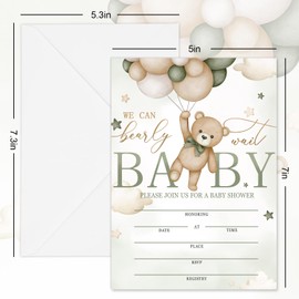 Whaline 25 Sets Baby Shower Invitations with Envelopes Stickers Green Bear Invitation Cards Cute Blank Invites for Gender Reveal Birthday Party, 5 x 7 Inch