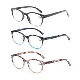 Reading Glasses 1.0 Women 3 Pack Spring Hinge Fashion Round Stylish for Reading with Pouch