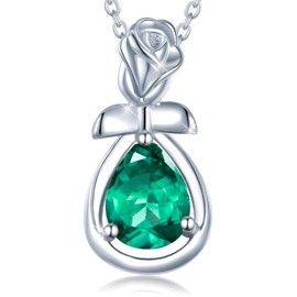 AGVANA May Birthstone Necklace for Women Sterling Silver Emerald Rose Flower Pendant Necklace Fine Jewelry Anniversary Birthday Gifts for Women Wife Daughter Her