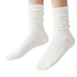 PLZSITDOWN Women Slouch Socks Knit Mid Calf Rib Tube Scrunchy Slouchy Crew Socks White
