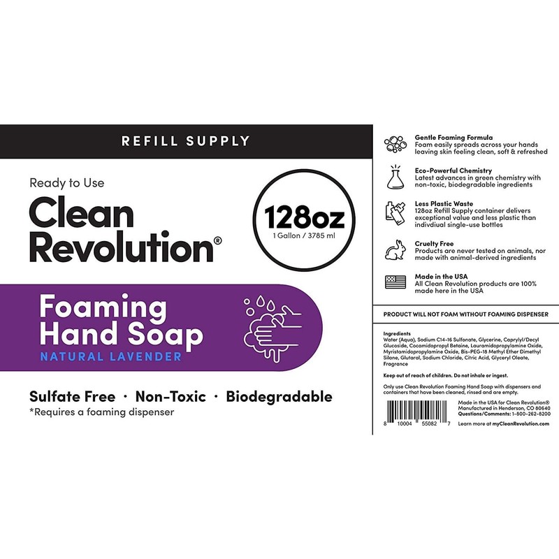Clean Revolution Foaming Hand Soap Refill Supply Container, Ready to
