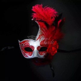 Masquerade Mask Silver/Red Feather Swan Masquerade Mask Ball Mask Mardi Gras Mask Women Mask