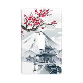 Japanese Cherry Blossoms Mountain Tower Single Gang Toggle Light Switch Wall Plate Cover, Wallplates Kitchen Accessories Home Decor