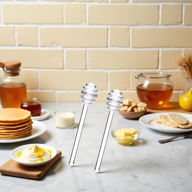 2Pcs Transparent 6" Glass Honey Dipper Sticks Stirring Sticks Server