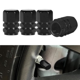 4Pcs Car Tire Valve Stem Caps, Aluminum Alloy Wheel Valve Covers with Rubber O-Ring, Corrosion Resistant Leak-Proof Tire Air Cap Set, Universal Car Accessories for Cars, Trucks, Bikes (Black)
