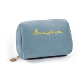 Junesters Velvet Makeup Bag, Travel Pouch for Women with Zipped, Portability Small Velvet Bags, Flannel Toiletry Bag, Travel Storage Bag Gifts for Lady or Girl(Blue)
