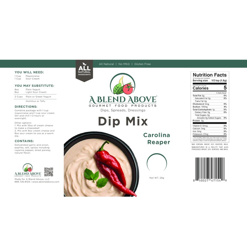 A Blend Above Carolina Reaper Spicy Dip Mix Gourmet Food,