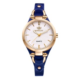 Silverora Women's Leather Watch: Punk Large Dial Analogue Quartz Wrist Watch Vintage Slim Leather Strap Watch with Bar Scale Gifts for Women Blue, Strap.