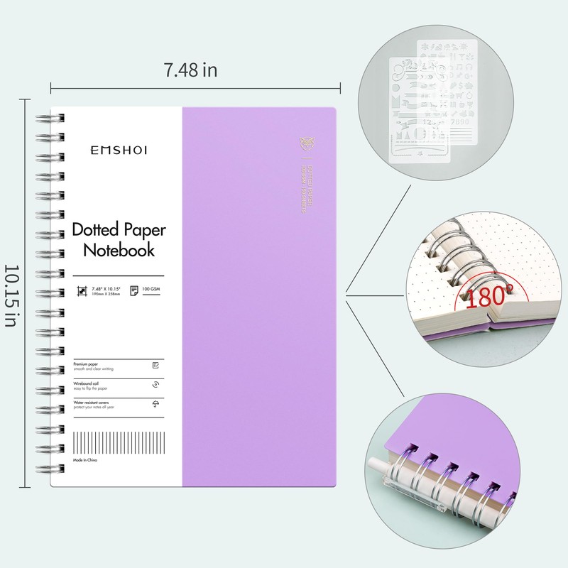 EMSHOI B5 Spiral Notebook Bullet Dotted Journal, Large 7.48" X