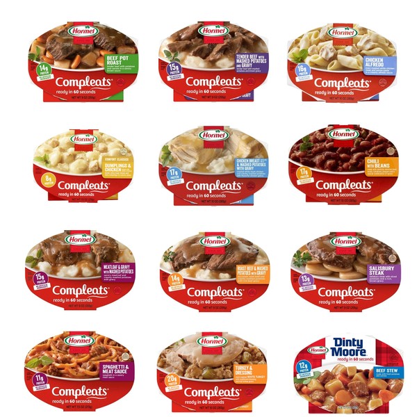Hormel Compleats Variety Pack- Includes 12 Different Flavors of Non refrigerated Microwaveable Meals. Hormel Completes Meals Bundle by Snackivore.