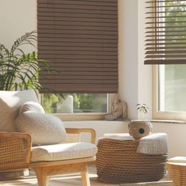 REGAL ESTATE Cordless 2" Faux Wood Blinds for Inside Mount, 27" W x 48" H, Dark Oak