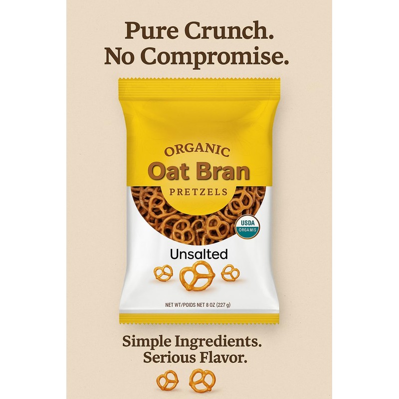 Organic Oat Bran Pretzels, Unsalted, 8 oz, USDA Organic, Kosher,