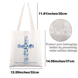 JNIAP Beachy Christian Tote Bag Christian Gift Mightier Than The Waves Of The Sea Is His Love For You Shoulder Bag, White Seashell Tb, Large