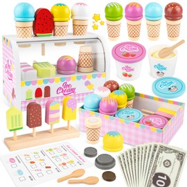 Wooden Ice Cream Toys - Counter Shop Playset - Preschool Toys for Kids 3+
