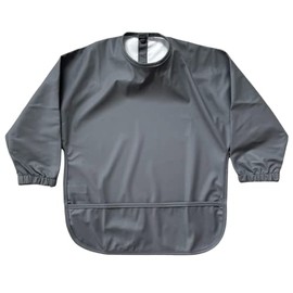 STL Products Long Sleeve Waterproof Coverall Baby Weaning Feeding Bib With Catch All Pocket For Ages 6 To 36 Months (Grey)