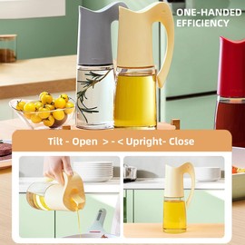 Ankou Auto Flip Lid Oil Dispenser Bottle for Kitchen-20oz 580ml Set of 2 Glass Olive Oil Dispenser Bottles with Scale, Oil and Vinegar Condiment Storage Container Set, Non-Drip Spout, Leakproof