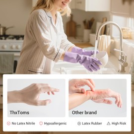 ThxToms 4 Pairs Kitchen Dishwashing Nitrile Gloves, Reusable Latex Rubber Free Household Cleaning Gloves, Kitchen and Bathroom Cleaning, Non-Slip, Flexible &Waterproof, 10 Mil, Colorful, Large