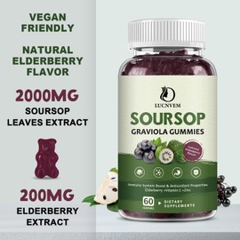 Organic Soursop Graviola Gummies, Soursop Extract with Elderberry Rich in Multivitamin for Natural Antioxidant, Cell Support & Regeneration, Immune Boost and Skin, Vegan- 60 Day Supply