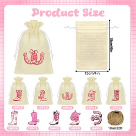50 Set Cowboy Burlap Gift Bags with Boot Horseshoe Shape Tags 4 x 6 Inches Cowboy Goodie Bags Cowgirl Party Bag for Baby Shower Western Cowgirl Wedding Bachelorette Party Favors Birthday Supplies